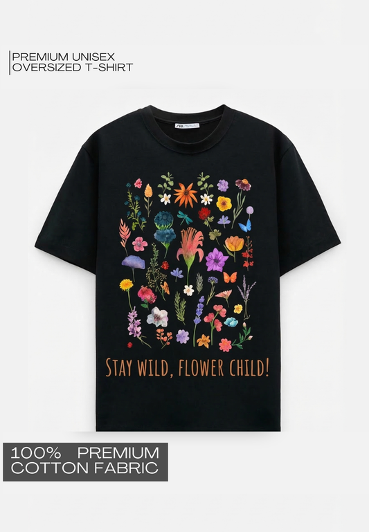 STAY WILD OVERSIZED BLACK T-SHIRT