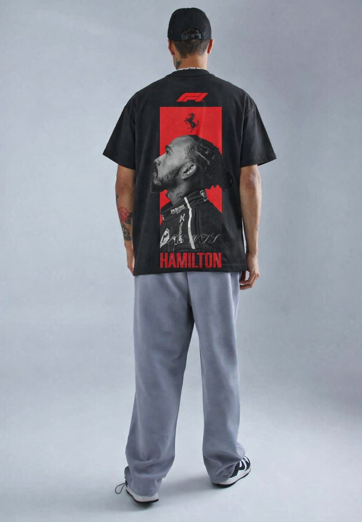 F1 EDITION - LEWIS HAMILTON BLACK UNISEX TERRY OVERSIZED T-SHIRT